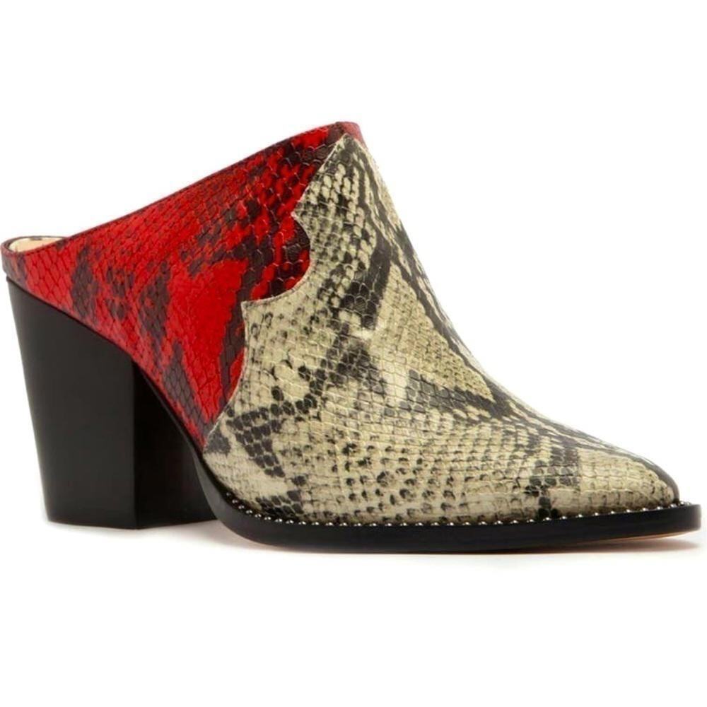 Stylish Schutlz Snakeskin Heeled Mules - Red & Gray